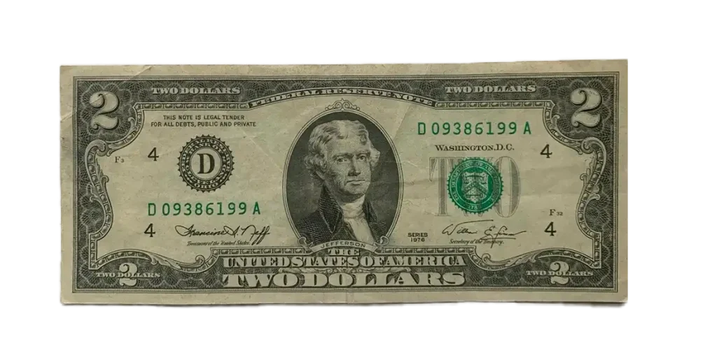 1976 $2 dollar bill low serial # with double digits