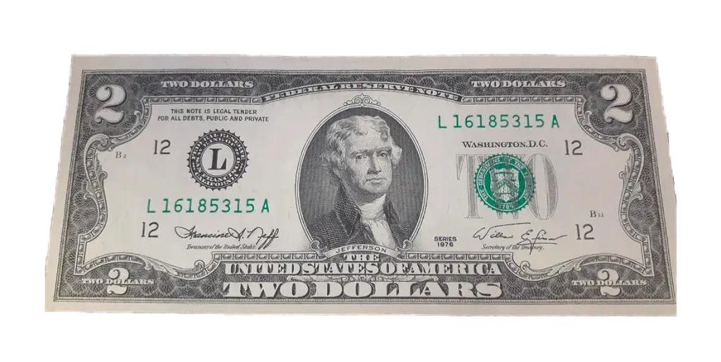 1976 $2 two dollar bill note low serial number uncirculated